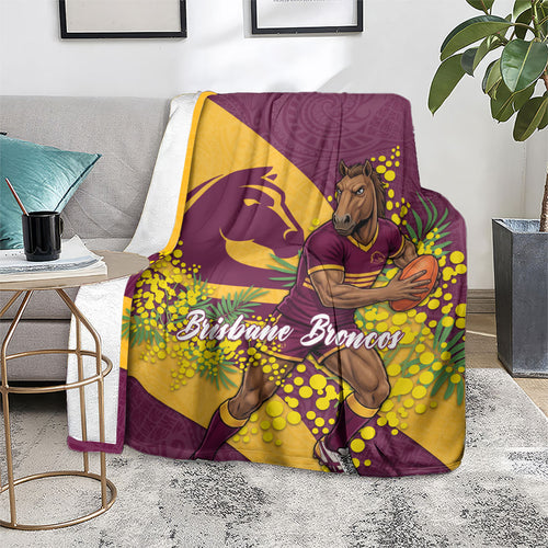 Brisbane Broncos Blanket Golden Wattle Floral Polynesian - Australian Flower - Rugby Mascot