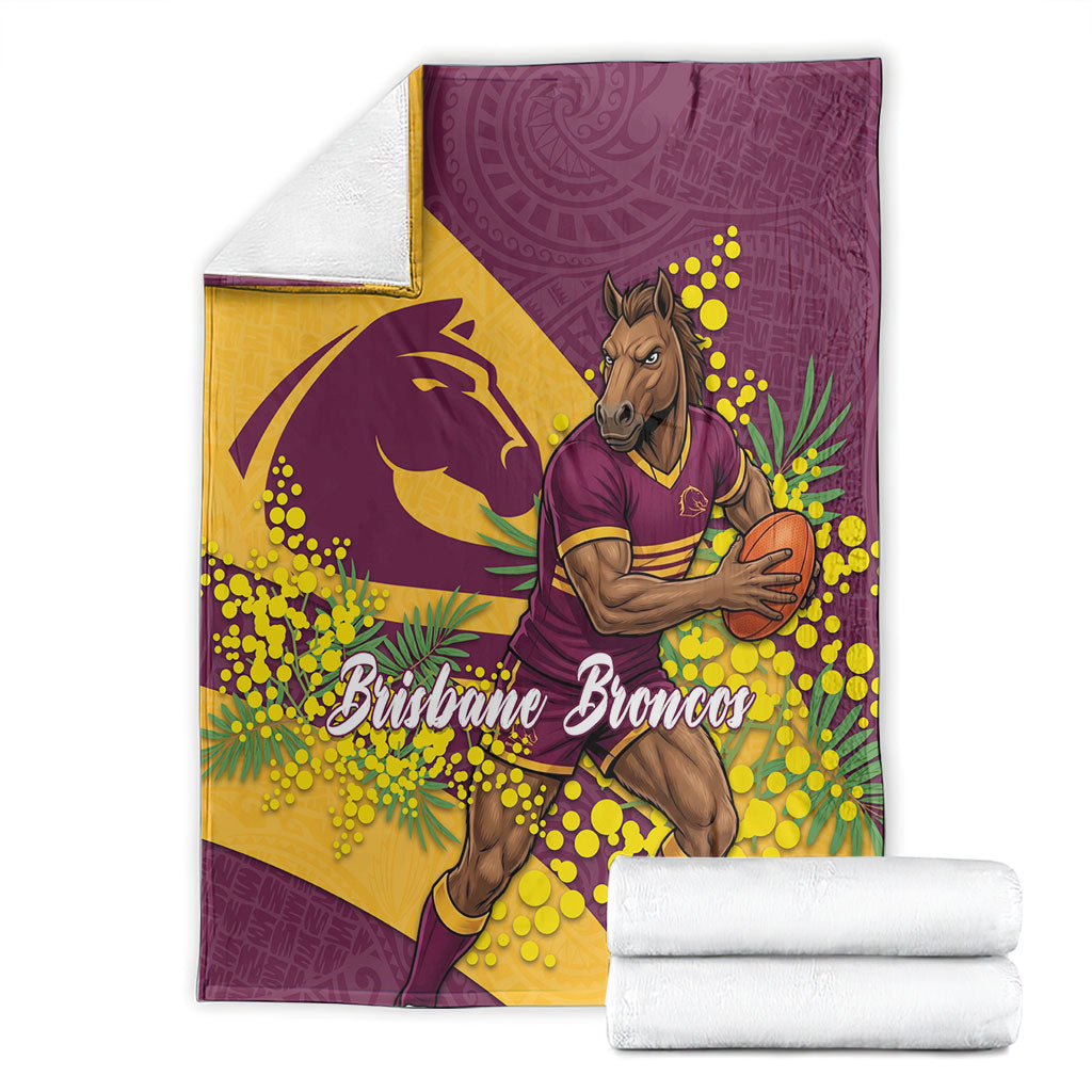 Brisbane Broncos Blanket Golden Wattle Floral Polynesian - Australian Flower - Rugby Mascot