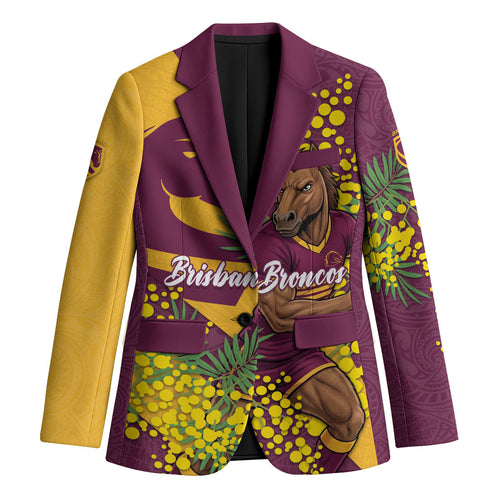 Brisbane Broncos Blazer Golden Wattle Floral Polynesian - Australian Flower - Rugby Mascot