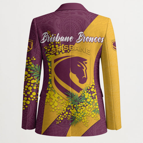 Brisbane Broncos Blazer Golden Wattle Floral Polynesian - Australian Flower - Rugby Mascot