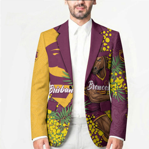 Brisbane Broncos Blazer Golden Wattle Floral Polynesian - Australian Flower - Rugby Mascot