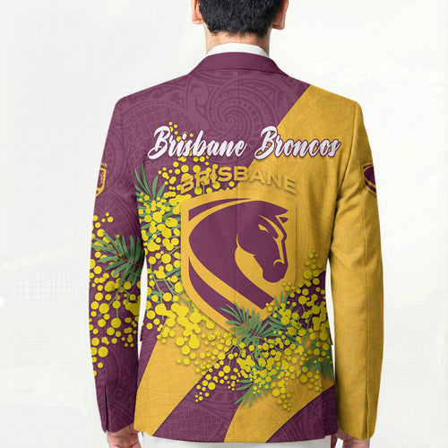 Brisbane Broncos Blazer Golden Wattle Floral Polynesian - Australian Flower - Rugby Mascot