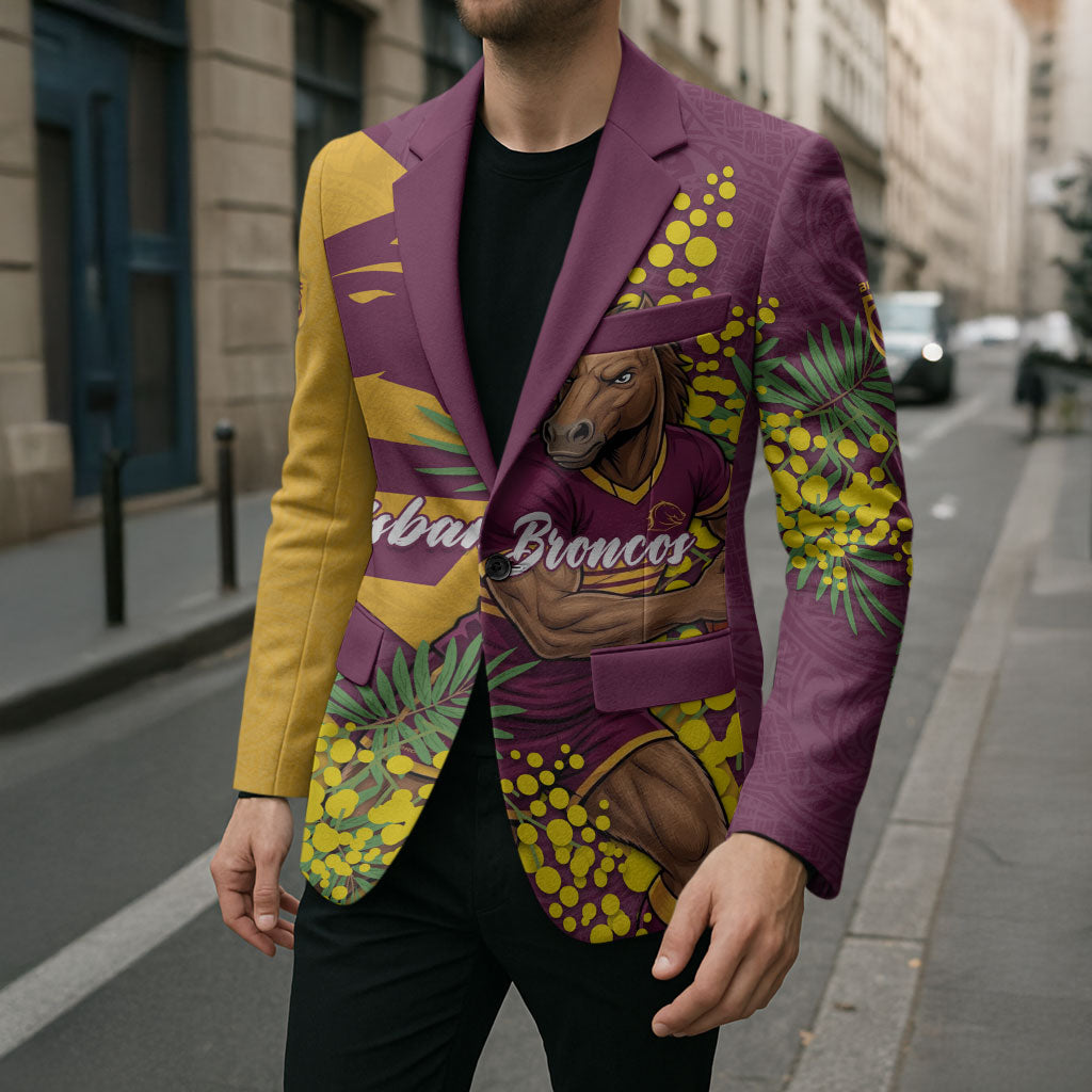 Brisbane Broncos Blazer Golden Wattle Floral Polynesian - Australian Flower - Rugby Mascot