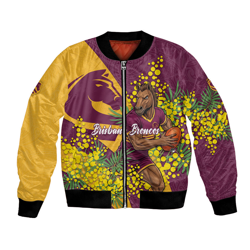 Brisbane Broncos Bomber Jacket Golden Wattle Floral Polynesian - Australian Flower - Rugby Mascot