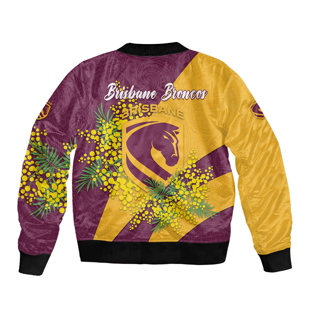 Brisbane Broncos Bomber Jacket Golden Wattle Floral Polynesian - Australian Flower - Rugby Mascot