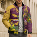 Brisbane Broncos Bomber Puffer Jacket Golden Wattle Floral Polynesian - Australian Flower - Rugby Mascot