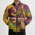 Brisbane Broncos Bomber Puffer Jacket Golden Wattle Floral Polynesian - Australian Flower - Rugby Mascot