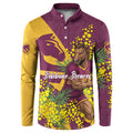 Brisbane Broncos Button Sweatshirt Golden Wattle Floral Polynesian - Australian Flower - Rugby Mascot