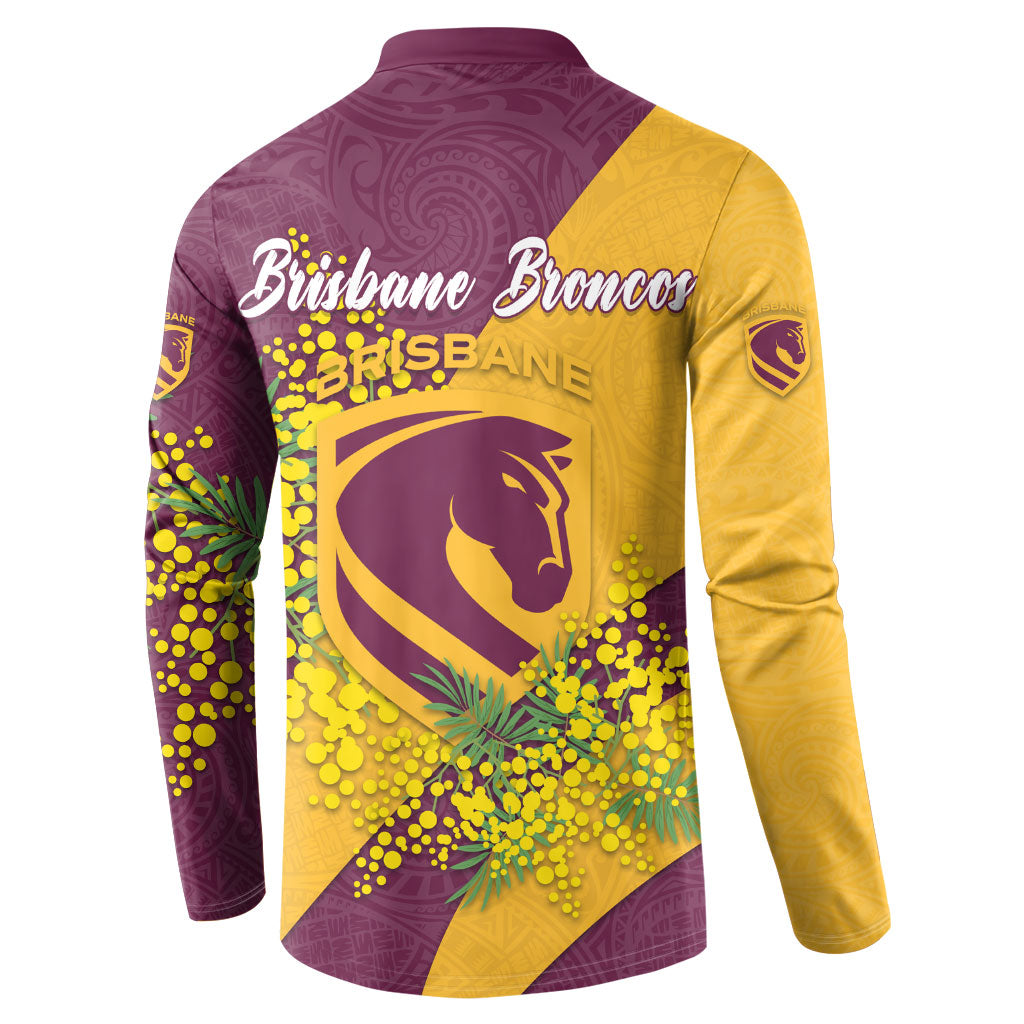 Brisbane Broncos Button Sweatshirt Golden Wattle Floral Polynesian - Australian Flower - Rugby Mascot