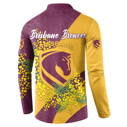 Brisbane Broncos Button Sweatshirt Golden Wattle Floral Polynesian - Australian Flower - Rugby Mascot