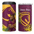Brisbane Broncos 4 in 1 Can Cooler Tumbler Golden Wattle Floral Polynesian - Australian Flower - Rugby Mascot