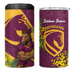 Brisbane Broncos 4 in 1 Can Cooler Tumbler Golden Wattle Floral Polynesian - Australian Flower - Rugby Mascot