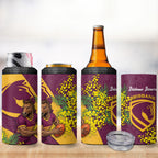 Brisbane Broncos 4 in 1 Can Cooler Tumbler Golden Wattle Floral Polynesian - Australian Flower - Rugby Mascot