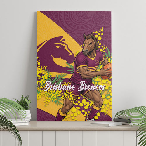 Brisbane Broncos Canvas Wall Art Golden Wattle Floral Polynesian - Australian Flower - Rugby Mascot