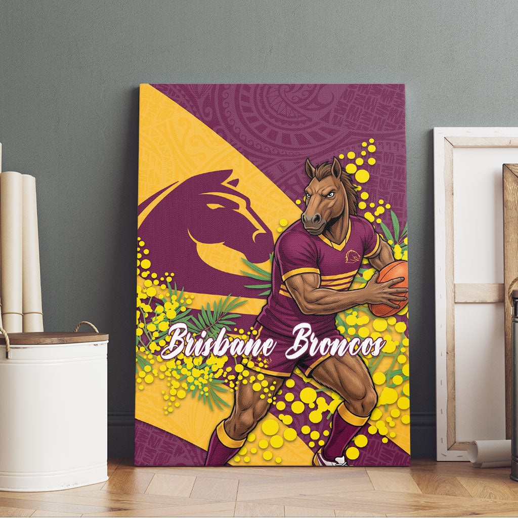 Brisbane Broncos Canvas Wall Art Golden Wattle Floral Polynesian - Australian Flower - Rugby Mascot