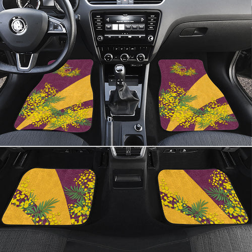 Brisbane Broncos Car Mats Golden Wattle Floral Polynesian - Australian Flower - Rugby Mascot