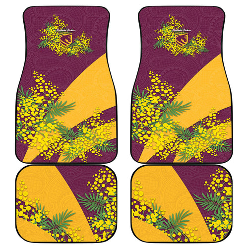 Brisbane Broncos Car Mats Golden Wattle Floral Polynesian - Australian Flower - Rugby Mascot