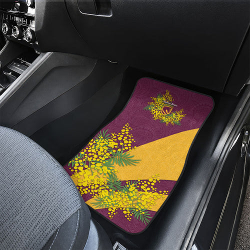 Brisbane Broncos Car Mats Golden Wattle Floral Polynesian - Australian Flower - Rugby Mascot