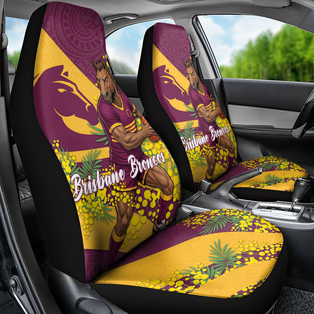 Brisbane Broncos Car Seat Cover Golden Wattle Floral Polynesian - Australian Flower - Rugby Mascot