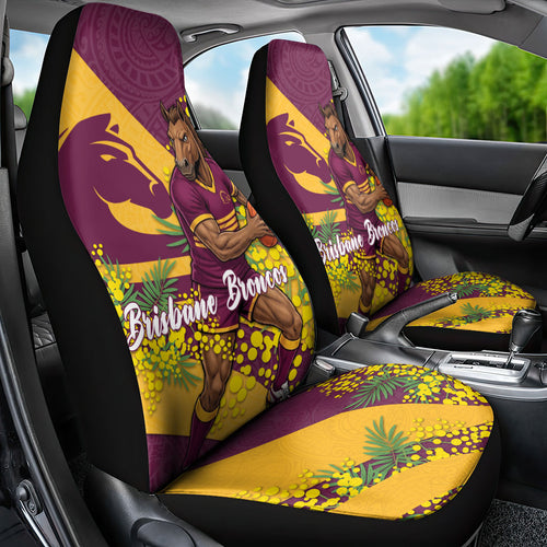 Brisbane Broncos Car Seat Cover Golden Wattle Floral Polynesian - Australian Flower - Rugby Mascot