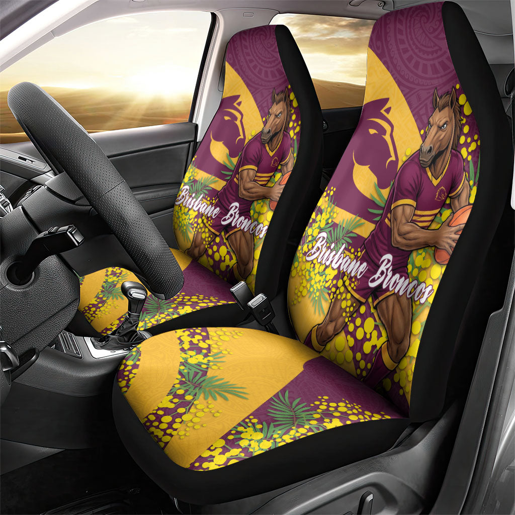 Brisbane Broncos Car Seat Cover Golden Wattle Floral Polynesian - Australian Flower - Rugby Mascot