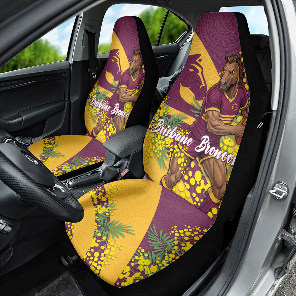 Brisbane Broncos Car Seat Cover Golden Wattle Floral Polynesian - Australian Flower - Rugby Mascot