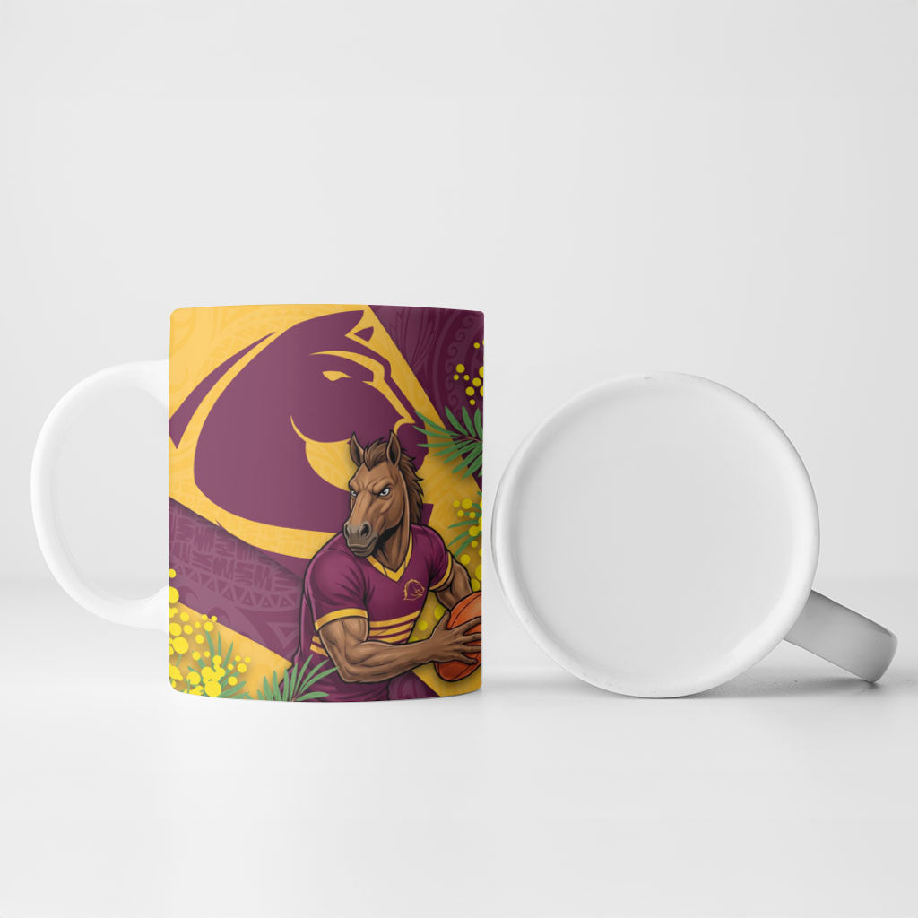 Brisbane Broncos Ceramic Mug Golden Wattle Floral Polynesian - Australian Flower - Rugby Mascot