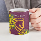 Brisbane Broncos Ceramic Mug Golden Wattle Floral Polynesian - Australian Flower - Rugby Mascot