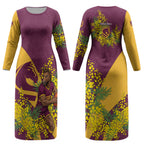 Brisbane Broncos Couples Matching Long Sleeve Bodycon Dress and Hawaiian Shirt Golden Wattle Floral Polynesian - Australian Flower - Rugby Mascot