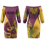 Brisbane Broncos Couples Matching Off The Shoulder Long Sleeve Dress and Long Sleeve Button Shirt Golden Wattle Floral Polynesian - Australian Flower - Rugby Mascot