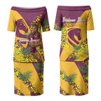 Brisbane Broncos Couples Matching Puletasi and Hawaiian Shirt Golden Wattle Floral Polynesian - Australian Flower - Rugby Mascot