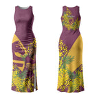 Brisbane Broncos Couples Matching Tank Maxi Dress and Hawaiian Shirt Golden Wattle Floral Polynesian - Australian Flower - Rugby Mascot