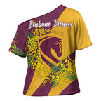 Brisbane Broncos Cross Shoulder Shirt Golden Wattle Floral Polynesian - Australian Flower - Rugby Mascot