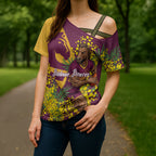 Brisbane Broncos Cross Shoulder Shirt Golden Wattle Floral Polynesian - Australian Flower - Rugby Mascot