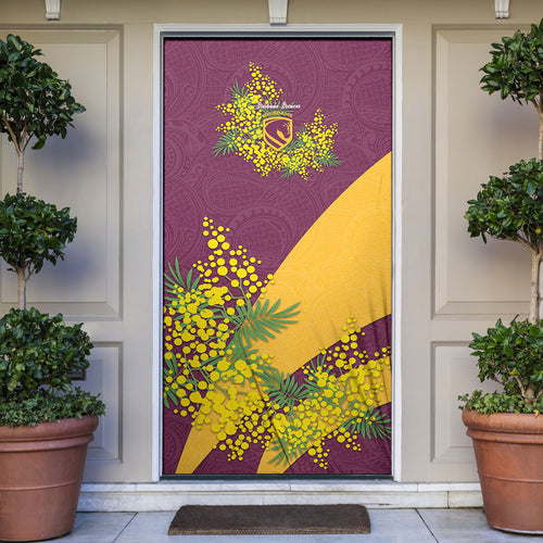 Brisbane Broncos Door Cover Golden Wattle Floral Polynesian - Australian Flower - Rugby Mascot