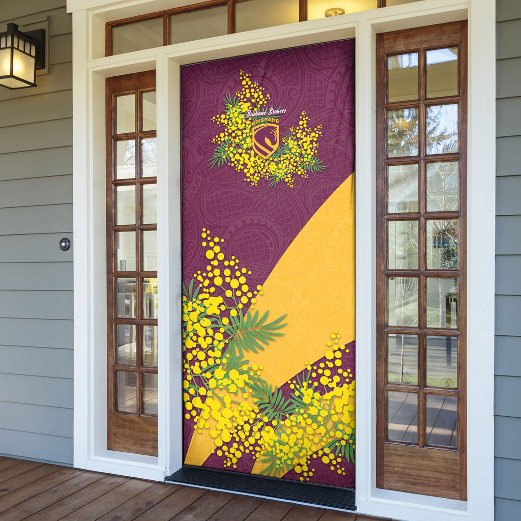 Brisbane Broncos Door Cover Golden Wattle Floral Polynesian - Australian Flower - Rugby Mascot