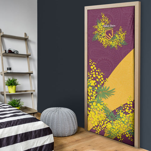 Brisbane Broncos Door Cover Golden Wattle Floral Polynesian - Australian Flower - Rugby Mascot