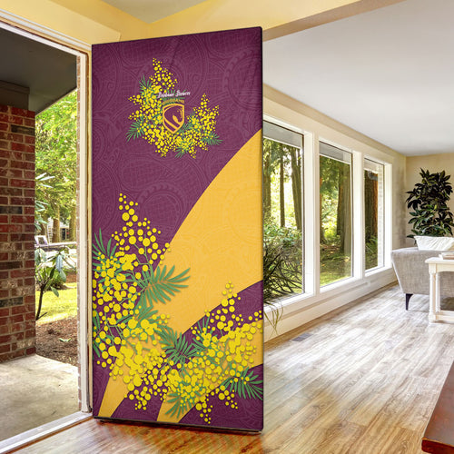 Brisbane Broncos Door Cover Golden Wattle Floral Polynesian - Australian Flower - Rugby Mascot