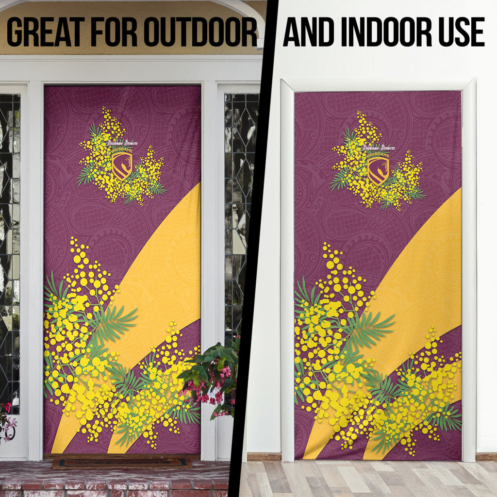 Brisbane Broncos Door Cover Golden Wattle Floral Polynesian - Australian Flower - Rugby Mascot