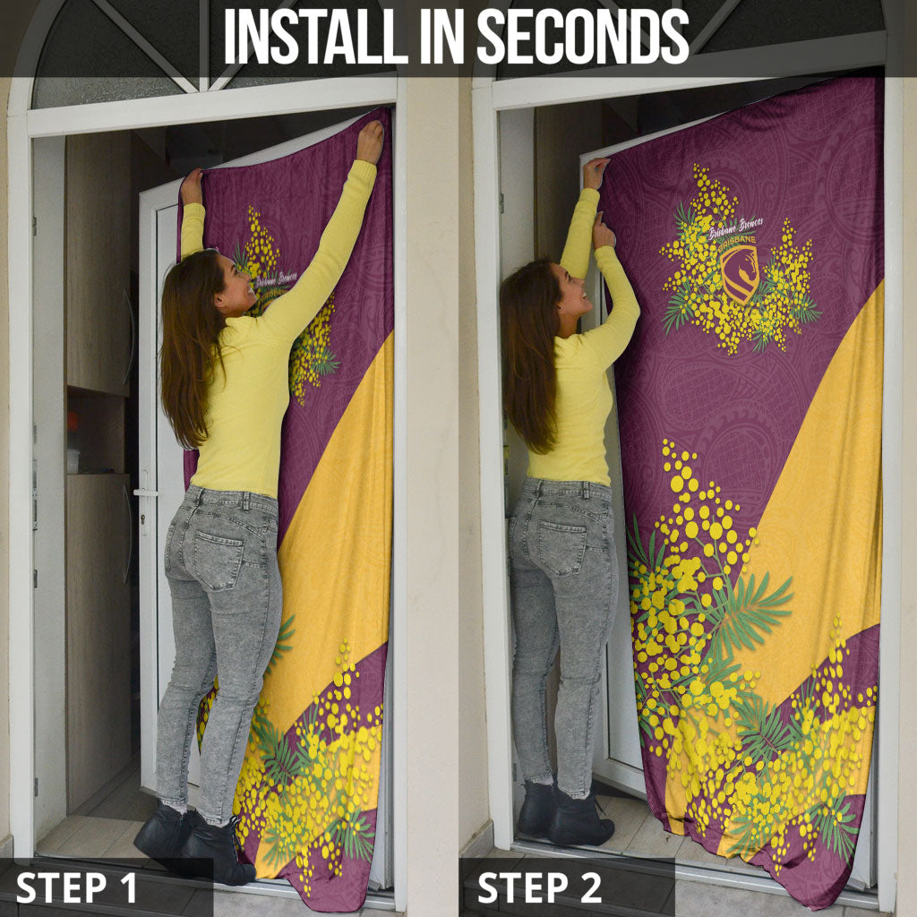 Brisbane Broncos Door Cover Golden Wattle Floral Polynesian - Australian Flower - Rugby Mascot