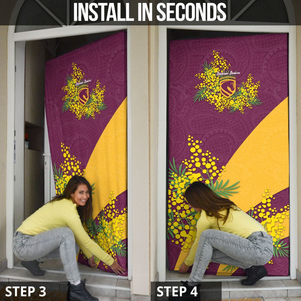 Brisbane Broncos Door Cover Golden Wattle Floral Polynesian - Australian Flower - Rugby Mascot