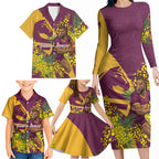 Brisbane Broncos Family Matching Long Sleeve Bodycon Dress and Hawaiian Shirt Golden Wattle Floral Polynesian - Australian Flower - Rugby Mascot