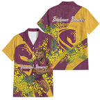 Brisbane Broncos Family Matching Off Shoulder Maxi Dress and Hawaiian Shirt Golden Wattle Floral Polynesian - Australian Flower - Rugby Mascot