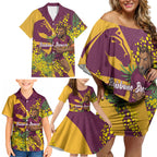 Brisbane Broncos Family Matching Off Shoulder Short Dress and Hawaiian Shirt Golden Wattle Floral Polynesian - Australian Flower - Rugby Mascot