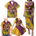 Brisbane Broncos Family Matching Puletasi and Hawaiian Shirt Golden Wattle Floral Polynesian - Australian Flower - Rugby Mascot