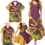 Brisbane Broncos Family Matching Summer Maxi Dress and Hawaiian Shirt Golden Wattle Floral Polynesian - Australian Flower - Rugby Mascot