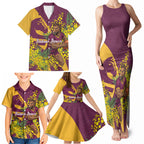 Brisbane Broncos Family Matching Tank Maxi Dress and Hawaiian Shirt Golden Wattle Floral Polynesian - Australian Flower - Rugby Mascot