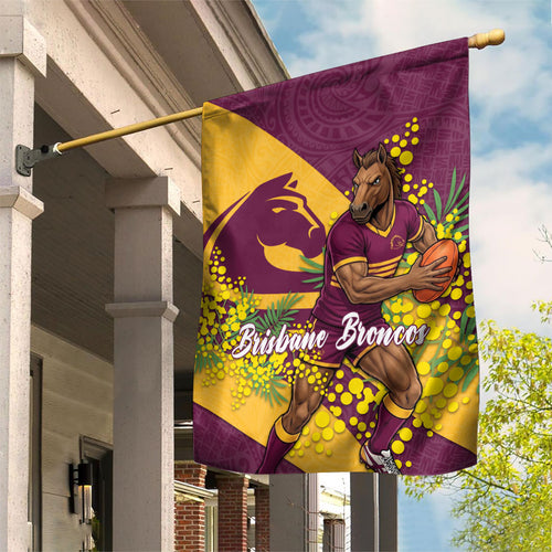 Brisbane Broncos Garden Flag Golden Wattle Floral Polynesian - Australian Flower - Rugby Mascot