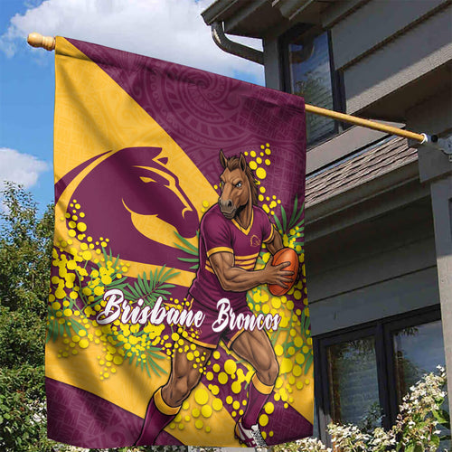 Brisbane Broncos Garden Flag Golden Wattle Floral Polynesian - Australian Flower - Rugby Mascot