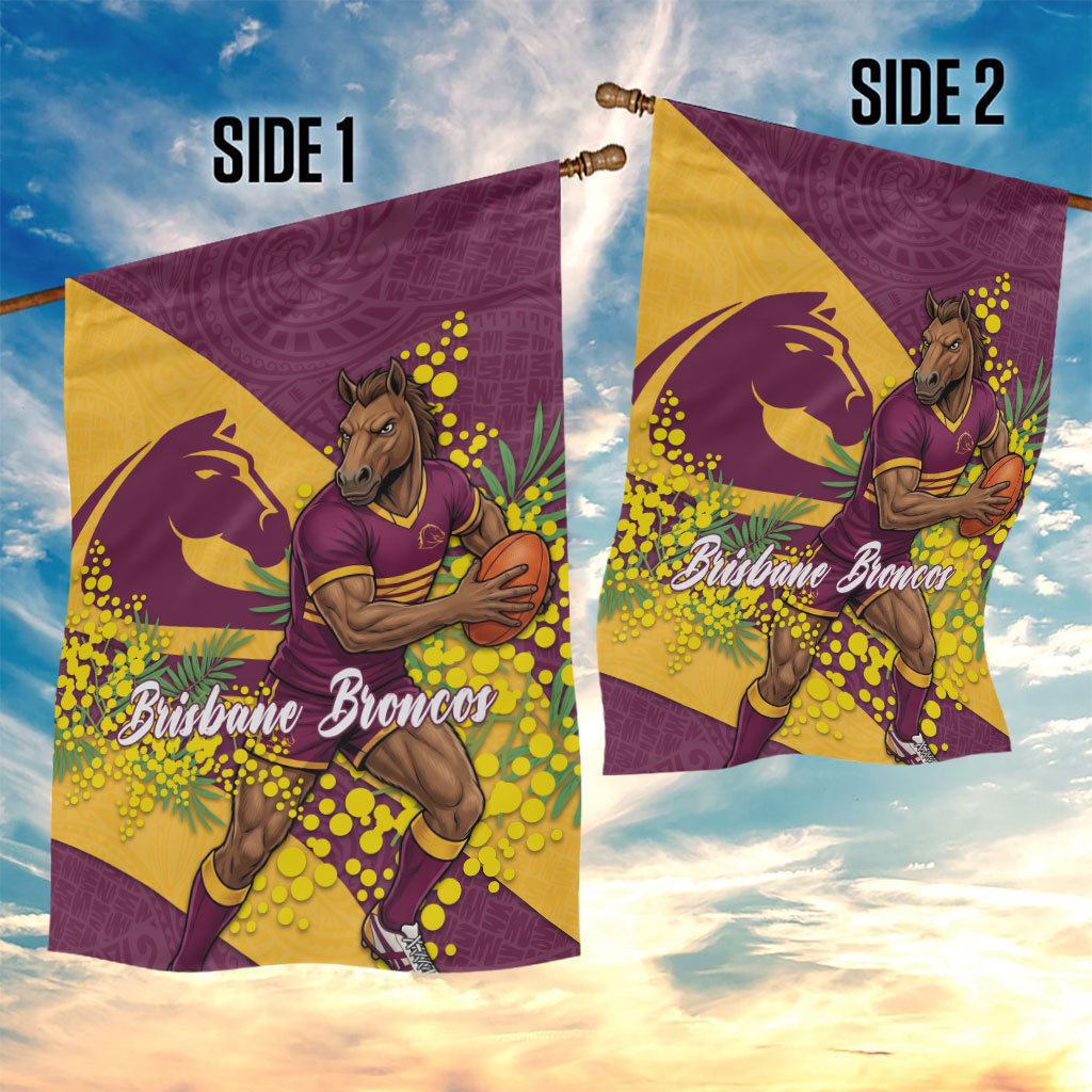 Brisbane Broncos Garden Flag Golden Wattle Floral Polynesian - Australian Flower - Rugby Mascot